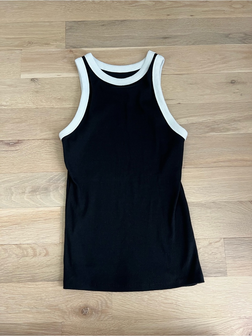 a new day Black Tank Top with White Trim